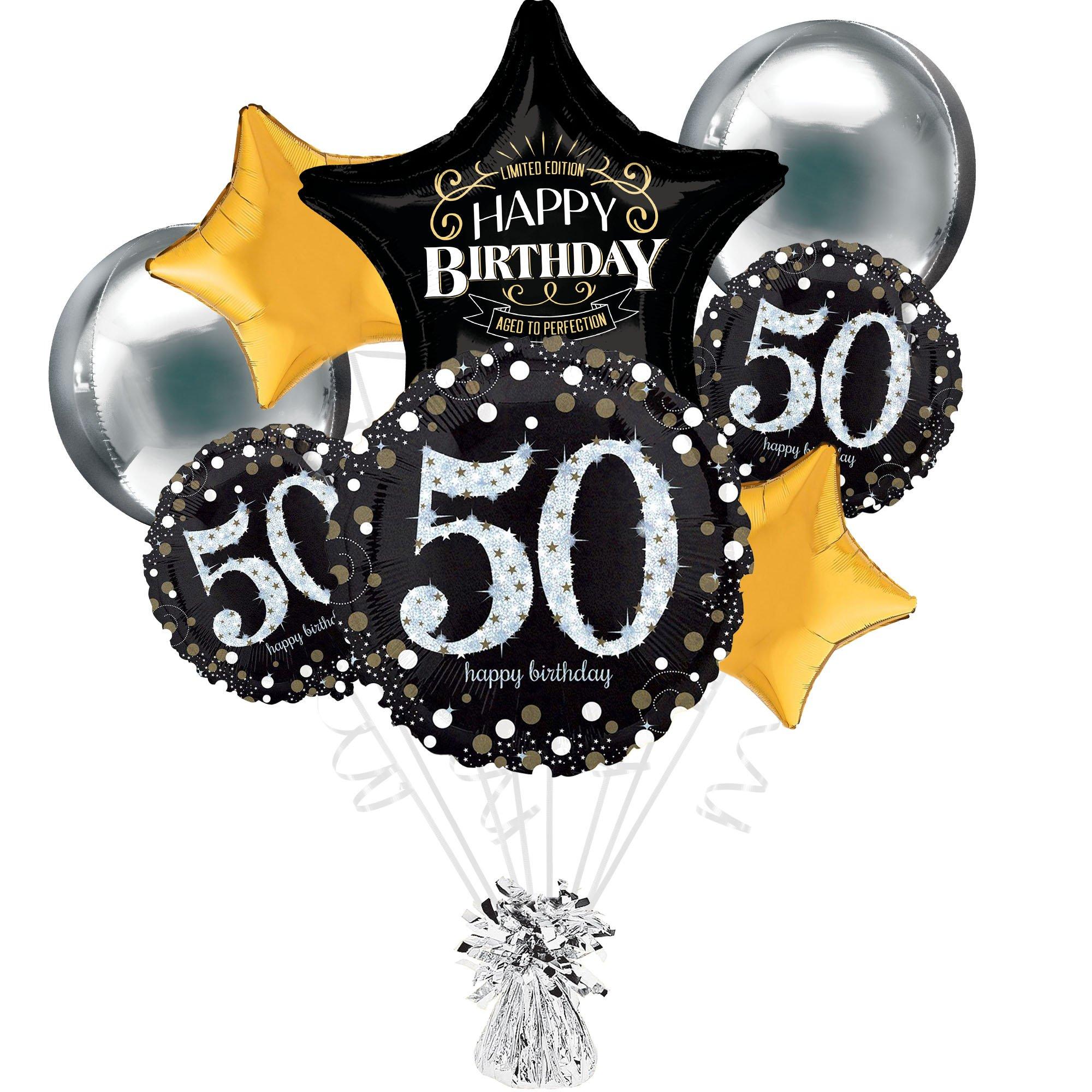 Deluxe 50th Birthday Foil Latex Balloon Bouquet 17pc Sparkling Celebration